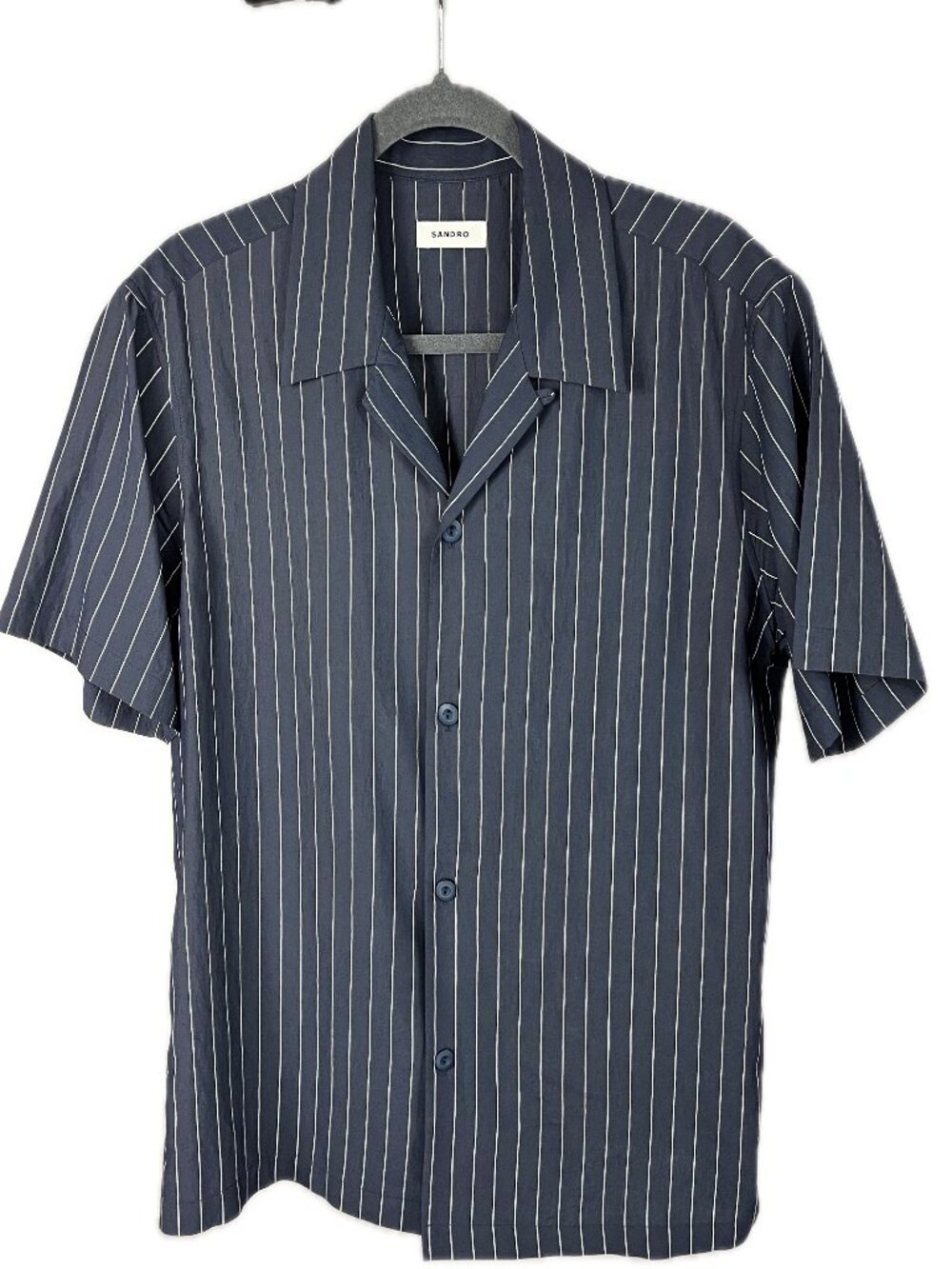 Sandro Navy Pinstriped Men's Short-Sleeve Shirt Size M
